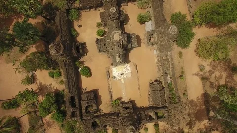 Aerial top of view of Ta Prohm Temple - Angkor, Cambodia Stock Footage 83534290