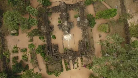 Aerial top of view of Ta Prohm Temple - Angkor, Cambodia Stock Footage 83534291