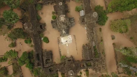 Aerial top of view of Ta Prohm Temple - Angkor, Cambodia Stock Footage 83534298