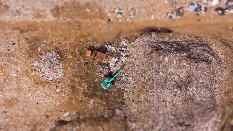 Aerial top view Time lapse Tilt shift effect. A Huge Waste, garbage, dump,landfi Stock-Footage 218376401