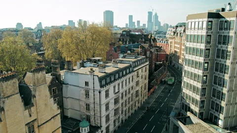 Aerial top view of Timelapse of busy Traffic in the Westminster, Central London. Stock Footage 180258010