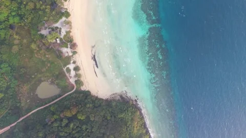 Aerial Top View Of Tropical Beach And Coral Reef In Phi Phi Island Stock Footage 343901097
