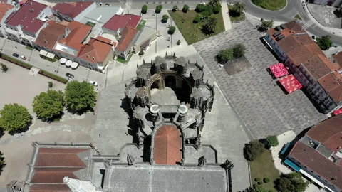 Aerial top view Unfinished chapels Batalha Monastery. Dominican convent Stock Footage 134058341
