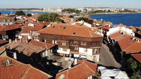 Aerial top view video of the beautiful town of Nessebar Stock Footage 276368853