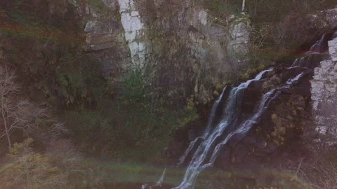 Aerial top view of a waterfall during the winter in french mountain. Stock Footage 172072203