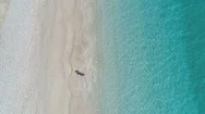 Aerial - Top View Of Woman In A Dress Walking On Paradise Beach Stock Footage