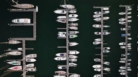 Aerial Top View Yachts and Sailboats Moored in Marina. Drone Top Down View Stock Footage 201896376