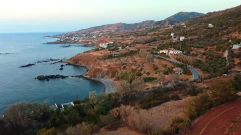 Aerial topdown of fields, linear shot over agricultural coast in Pomos, Cyprus Stock Footage 165897730