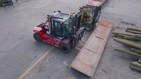 Aerial top´down shot of working Freight Elevator loading on Port of Haina Stock Footage 238442998