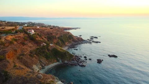Aerial topdown of sunset, linear shot over the coast in Pomos, Cyprus Stock Footage 165887638