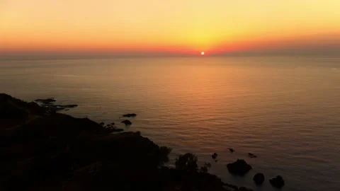 Aerial topdown of sunset, linear shot over the coast in Pomos, Cyprus Stock Footage 165892234