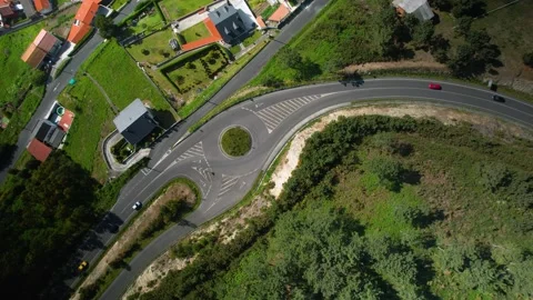 Aerial Topdown Of Traffic At The Roundabout Stock Footage 234408261