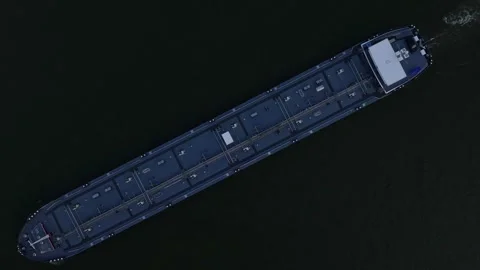 Aerial tops down large container ship empty in Slow motion, sailing sea waters Stock Footage 294180623