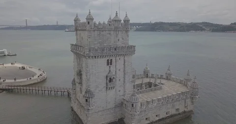 Aerial of Tower of Belem, Lisbon Vídeos de archivo 109328339