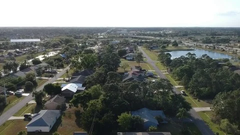 Aerial town flyover Stock Footage 88196700