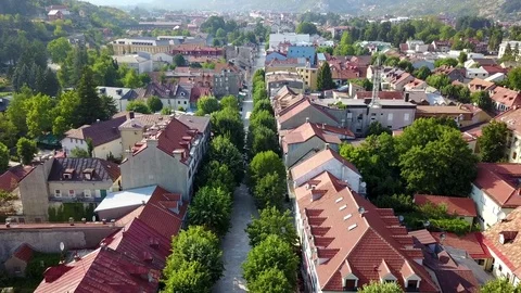 Aerial, Town in the mountains Stock Footage 78726405