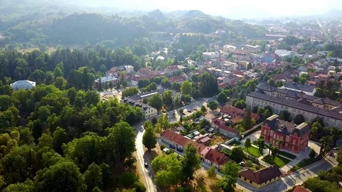 Aerial, Town in the mountains Stock Footage 78730349