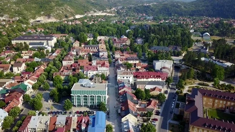 Aerial, Town in the mountains Stock Footage 78730916