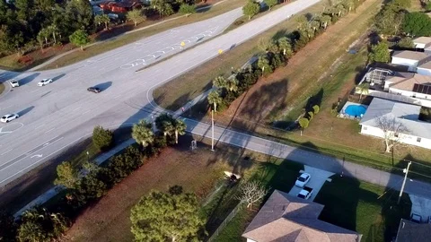Aerial Town road flyover Stock Footage 88480344