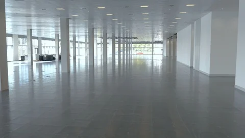 Aerial track inside huge deserted office building Stock Footage 107306990