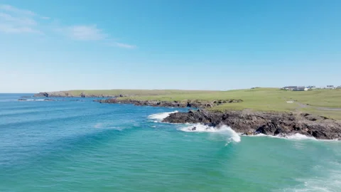 Aerial tracking shot along Eoropie coastline, Isle of Lewis, Outer Hebrides Stock Footage 320454553