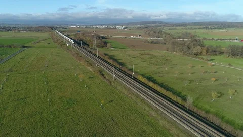 Aerial tracking shot of ICE train Stock Footage 120689069