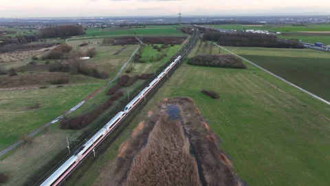 Aerial tracking shot of ICE train Stock Footage 168094419