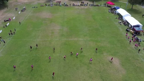 Aerial tracking shot of phase of touch rugby Stock Footage 244778946