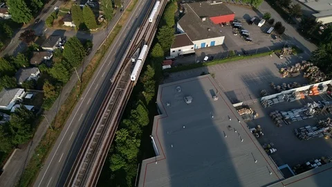 Aerial Tracking Shot Of Train Transit System Stock Footage 99940057