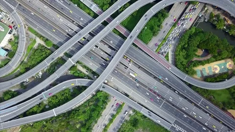 Aerial tracking shot view from the drone on the highway of Bangkok,Thailand Stock-Footage 77734126