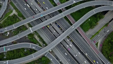 Aerial tracking shot view from the drone on the highway of Bangkok,Thailand Stockbeeldmateriaal 77734246