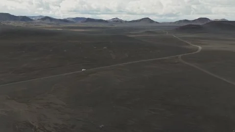 Aerial Tracking View SUV Driving Remote F208 Road Highlands Iceland Wilderness 스톡 동영상 344989736