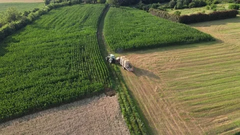 Aerial Tractor Working in a Field Stock Footage 134891787