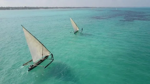 AERIAL - TRADITIONNAL SAILINGS BOATS- INDIAN OCEAN Stock Footage