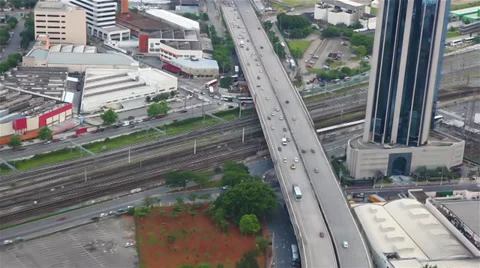 Aerial of traffic on bridge Stock Footage 37842599