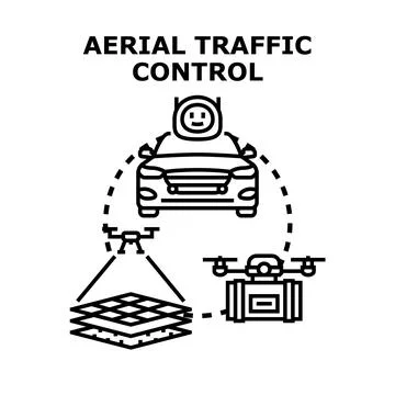 Aerial traffic control managing future urban mobility Stock Illustration