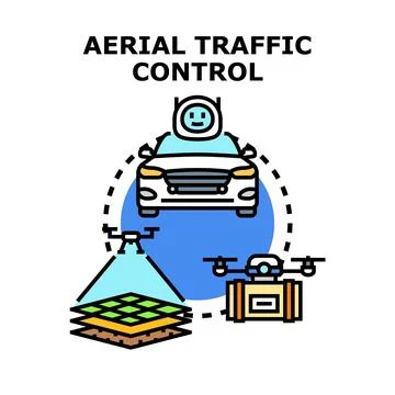 Aerial traffic control managing future urban mobility Stock Illustration