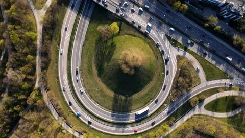 Aerial of traffic during rush hour, motorway in Munich Germany Europe 4k, drone Stock Footage