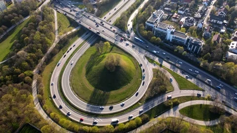 Aerial of traffic during rush hour, motorway Munich Germany Europe in 4k, drone Video stock 153107657