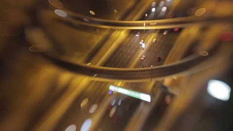 Aerial of traffic on elevated highway at night Stock Footage 72981889