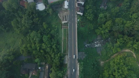Aerial Traffic Flow on Foggy Bridge Stock Footage 308933853