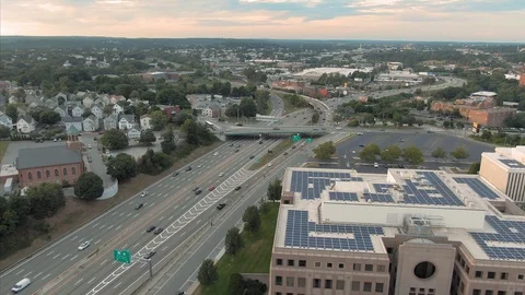 Aerial: Traffic on the freeway in Providence, Rhode Island, USA Stock Footage 121084465