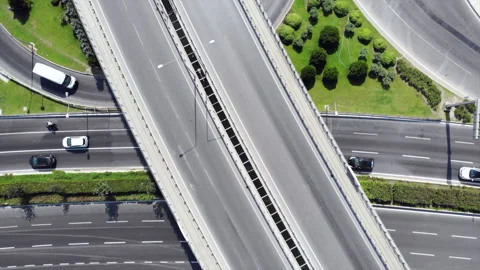 Aerial traffic image of cars driving on the highway Stock Footage