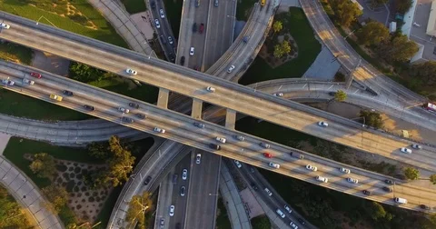 Aerial of traffic moving on intersecting highways Stock Footage 81532840