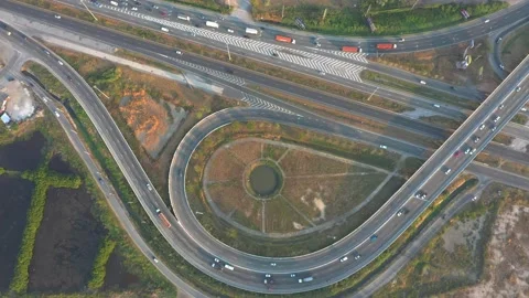 Aerial Traffic of ring roads, expressways, motorways, and highways at day tim Video stock 169089447