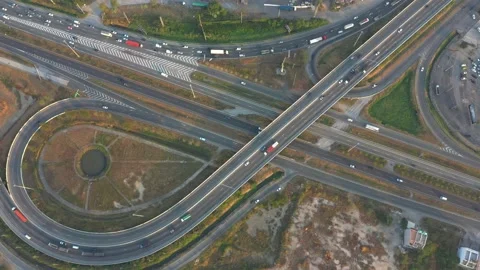 Aerial Traffic of ring roads, expressways, motorways, and highways at day tim Video stock 169089501