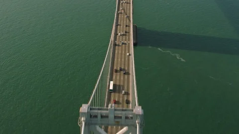 Aerial of traffic on the San Francisco–Oakland Bay Bridge Stock Footage