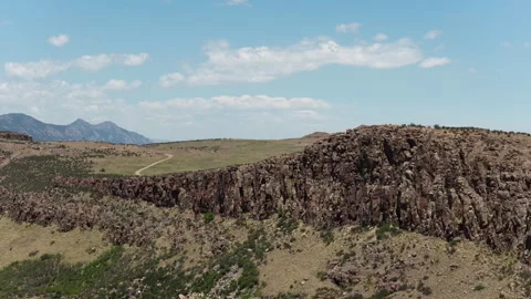 Aerial of trails on Table Mountain with rock cliffs in Golden Colorado in summer Video stock 337129797