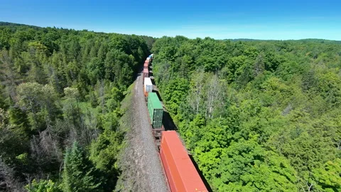Aerial Train Cargo Freight Transport Track, POV Railway Shipping Long Haul Stock Footage 156534239