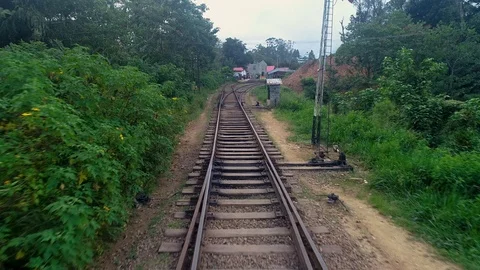 Aerial. Train from Ella to Kandy in mountains. Sri Lanka. Stock Footage 103956838